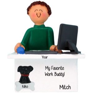 Image of Work From Home MALE With Pet Ornament BROWN HAIR