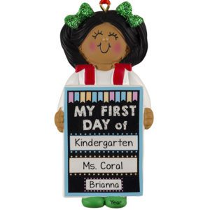 Image of Personalized African American GIRL Holding First Day Of School Chalkboard Ornament