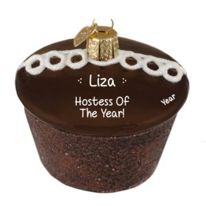 Image of Hostess Of The Year Cupcake 3-D Glittered Glass Ornament