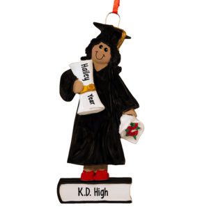 Image of AFRICAN AMERICAN Girl High School Grad Holding Roses Personalized Ornament