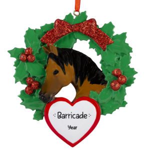 Image of Personalized Brown Horse In Glittered Wreath Oranment