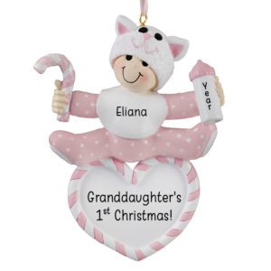Image of Personalized Granddaughter's 1st Christmas Baby On Heart Ornament PINK