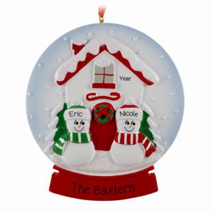Image of Personalized Couple Wearing Scarves Glittered Snow Globe Ornament