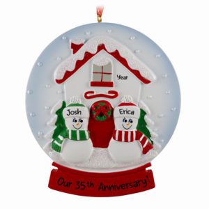 Image of Personalized Anniversary Couple Glittered Snow Globe Ornament