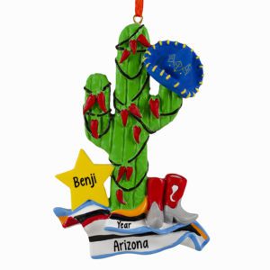 Image of Saguaro Cactus Decorated With Chili Pepper Lights Keepsake Ornament