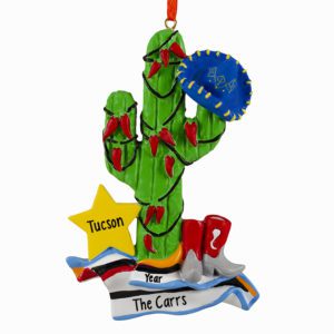 Image of Personalized Saguaro Cactus And Blue Sombrero Souvenir Ornament