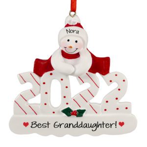 Image of Personalized 2022 Granddaughter Snowman Christmas Ornament