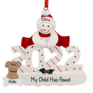 Image of 2022 My Child Has Paws Snowman Personalized Ornament