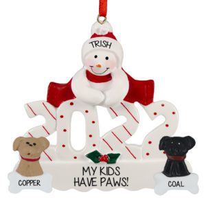 Image of Personalized 2022 Snowman With 2 Dogs Ornament
