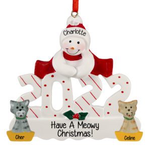 Image of 2022 Snowman With 2 CATS Personalized Ornament