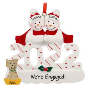 Image of Personalized 2022 Engaged Christmas Couple With Cat Ornament
