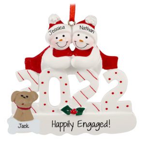 Image of 2022 Engaged Christmas Couple With Dog Personalized Ornament