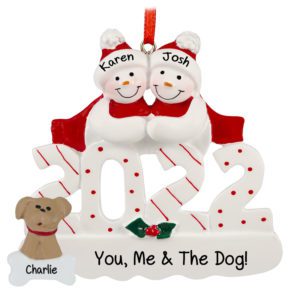 Image of Personalized 2022 Snow Couple With DOG Ornament