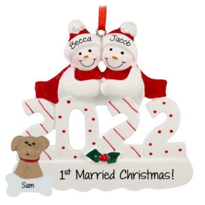 Image of 2022 1st Married Christmas Couple With Dog Personalized Ornament
