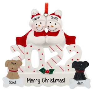 Image of 2022 LGBTQ Couple And 2 Dogs Personalized Ornament