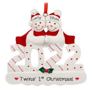 Image of 2022 Twins 1st Christmas Snowmen Personalized Ornament