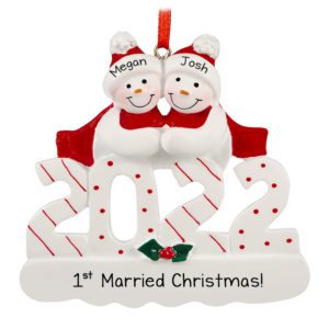 Image of 2022 1st Married Christmas Snow Couple Personalized Ornament