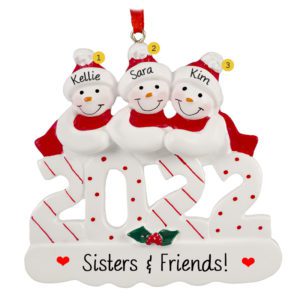 Image of Personalized 2022 Three Sisters Snowmen Ornament