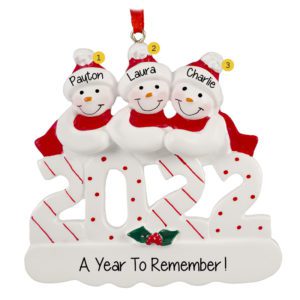 Image of Personalized 2022 Snow Family Of 3 Ornament