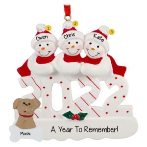 Image of 2022 A Year To Remember Snow Family Of 3 With DOG Ornament