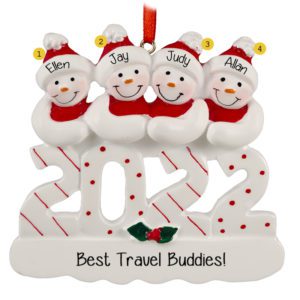 Image of 2022 Four Travel Buddies Snowmen Personalized Ornament