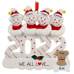 Image of 2022 Family Of 4 With Dog Snowmen Personalized Ornament