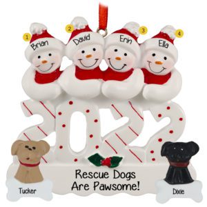 Image of 2022 Family Of 4 With 2 Rescue Dogs Personalized Ornament