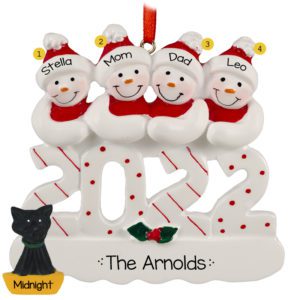 Image of 2022 Family Of Four With Cat Personalized Ornament
