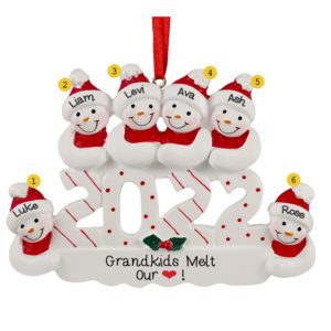 Image of Personalized 2022 SIX Grandchildren Snowmen Christmas Ornament
