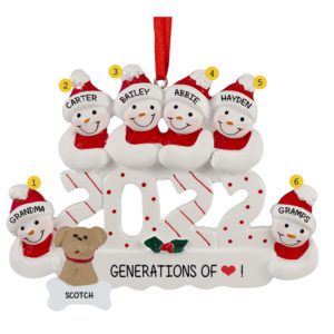 Image of Personalized 2022 Grandparents And 4 Grandkids With DOG Ornament