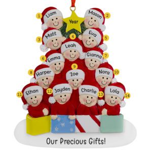 Image of Personalized 14 Grandkids Wearing Caps Glittered Tree Ornament