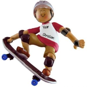 Image of Boy Skateboarder Personalized Christmas Ornament AFRICAN AMERICAN
