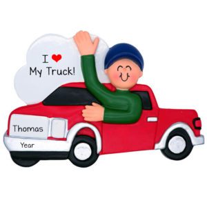 Image of Personalized MALE Loves His RED Truck Ornament