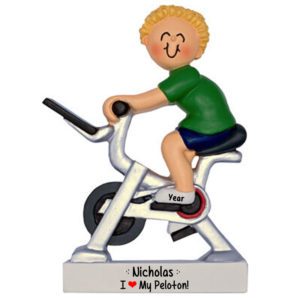 Image of Personalized MALE Loves His Peloton Exercise Bike Ornament BLONDE