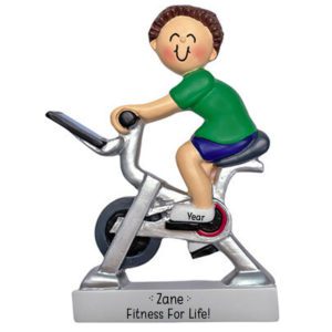 Image of Personalized MALE Riding Peloton Exercise Bike Ornament BROWN