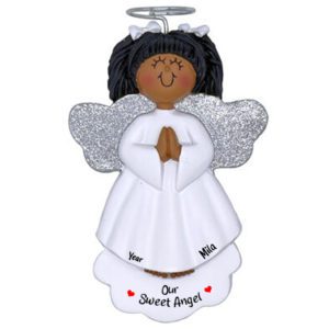 Image of Personalized Sweet Angel GIRL Glittered Wings Ornament AFRICAN AMERICAN