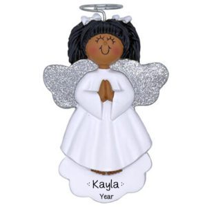 Image of Personalized  Glittered Wings Angel GIRL Ornament AFRICAN AMERICAN