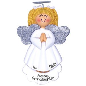 Image of Personalized Precious Granddaughter Glittered Wings Angel Ornament BLONDE