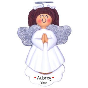 Image of Personalized Glittered Wings GIRL Angel Ornament BRUNETTE