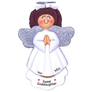 Image of Personalized GIRL Angel Sweet Goddaugther Glittered Ornament BRUNETTE
