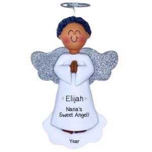Image of Personalized Glittered Wings Angel GRANDSON Ornament AFRICAN AMERICAN