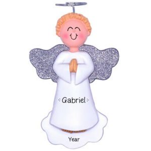 Image of Personalized BOY Angel Glittered Wings Ornament BLONDE