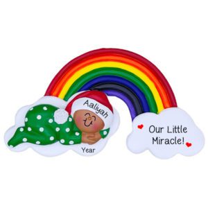 Image of Personalized Miracle Rainbow Baby Girl Ornament AFRICAN AMERICAN