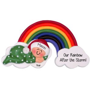 Image of Personalized Miracle Rainbow Baby Boy Green Pajamas Ornament