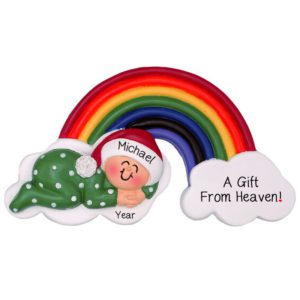 Image of A Gift From Heaven Rainbow Baby Boy Green Ornament
