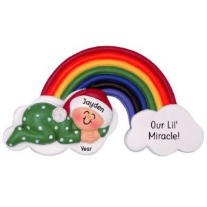 Image of Miracle Rainbow Baby Boy Green Pajamas Personalized Ornament