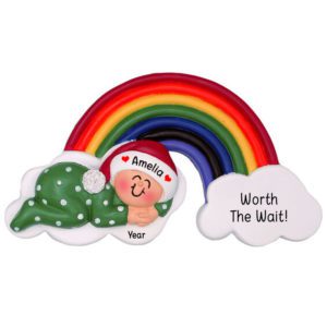 Image of Rainbow Baby Girl Green Pajamas Personalized Ornament