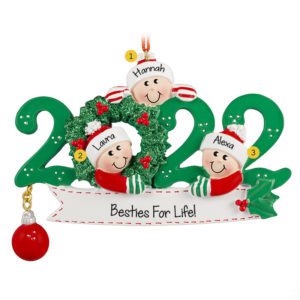 Image of Personalized 2022 3 Best Friends GREEN Glittered Wreath Ornament