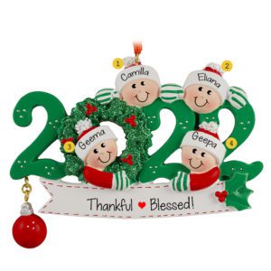 Image of 2022 Grandparents And 2 Grandkids GREEN Wreath Personalized Ornament