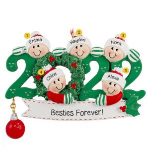 Image of Personalized 2022 5 Best Friends GREEN Glittered Wreath Ornament